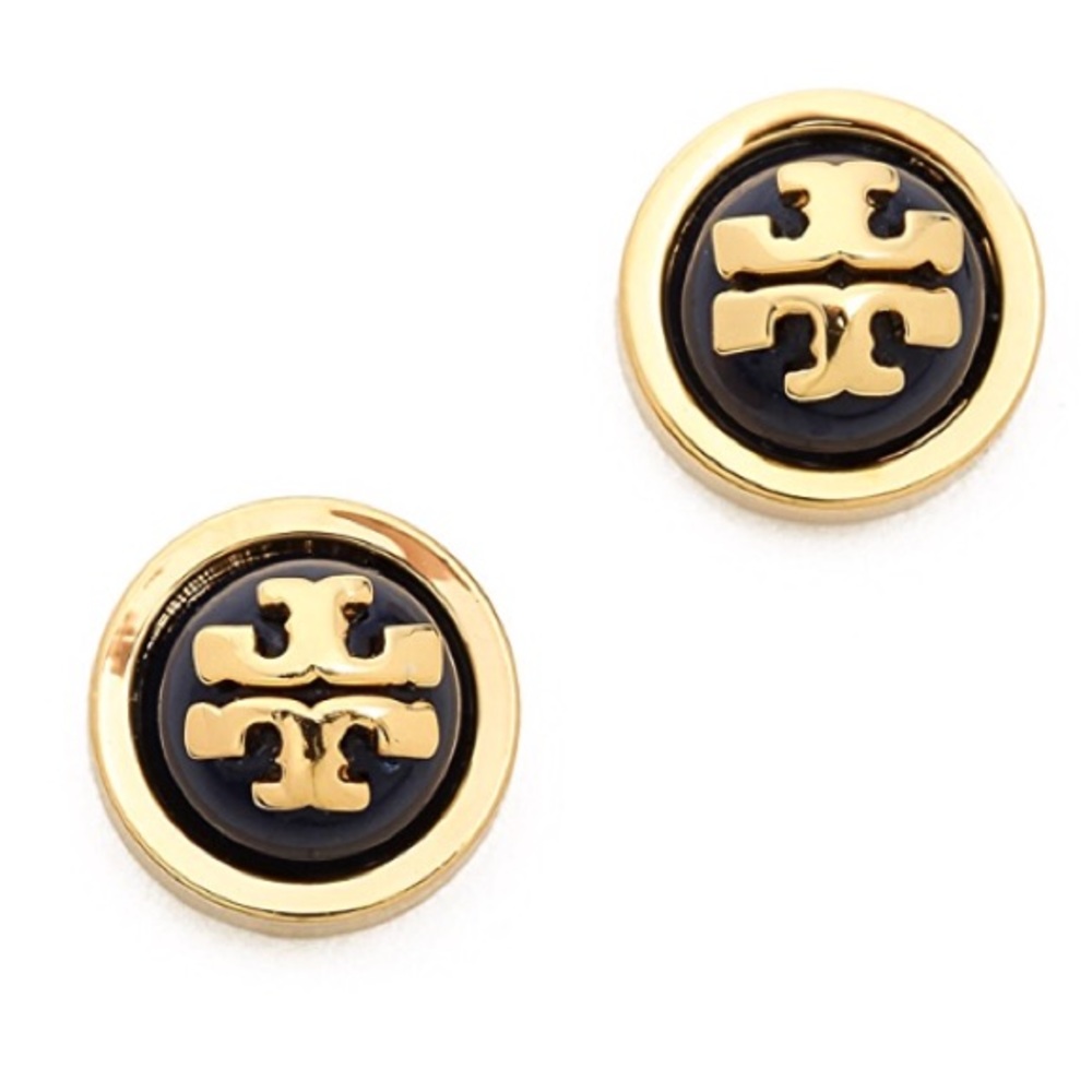 tory burch // black logo stud dome earrings - Picture 2 of 6